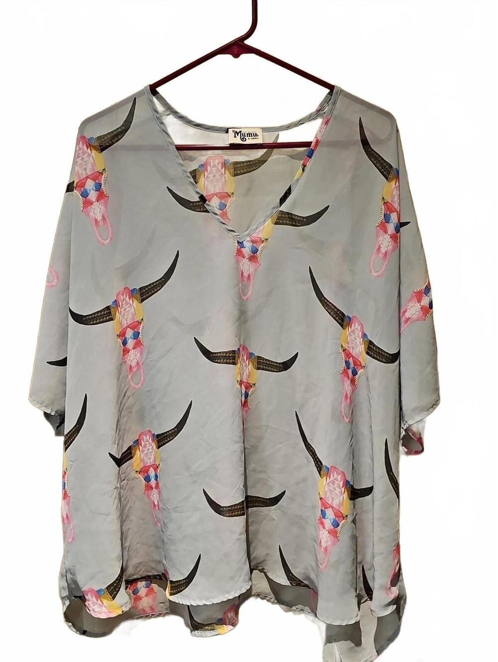 Show Me Your Mumu Top Womens XS Longhorn Cow Skull Print Sheer Southwest Artsy